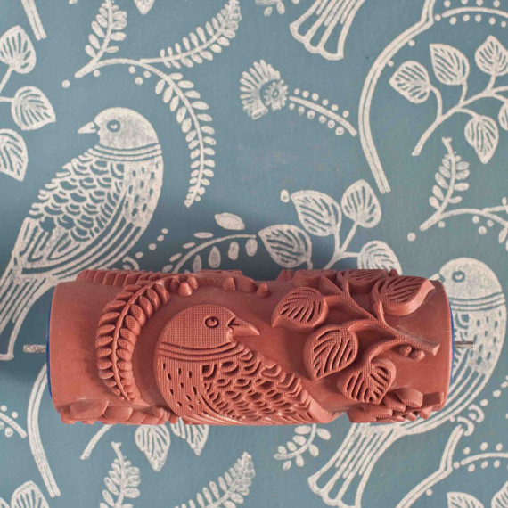 gemustert paint roller with birds design