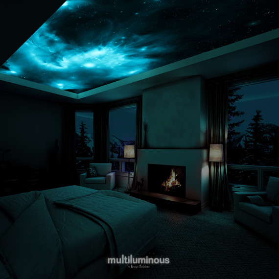 glühend space print bedroom dark ceiling decor