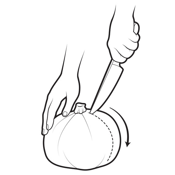 cómo to cut kabocha squash illustration