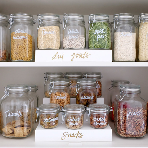 Speisekammer organization canisters of dry goods and snacks