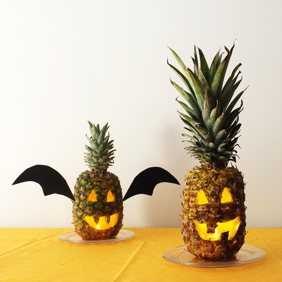 Ananas carved into a jack-o'-lantern