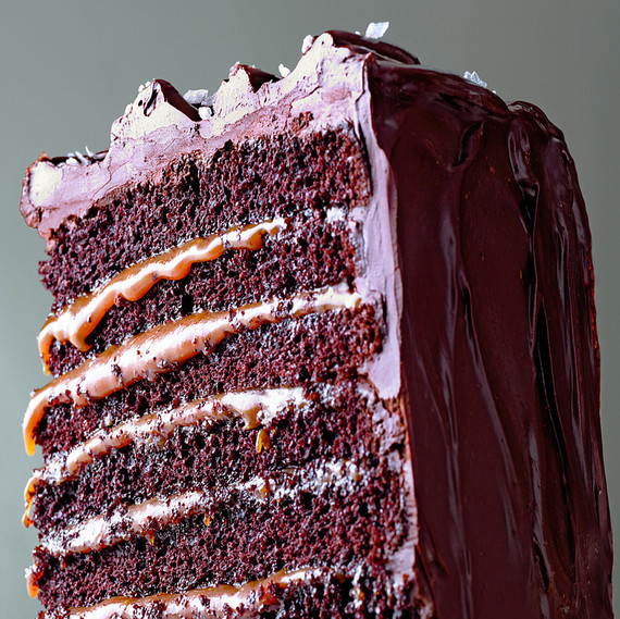 Saltet-Caramel Six-Layer Chocolate Cake 